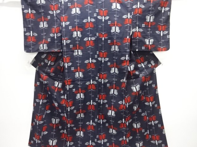 アンティーク　木綿本場久留米絣　遠州椿模様着物